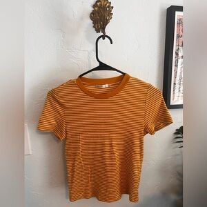 Mustard striped, ribbed, baby tee